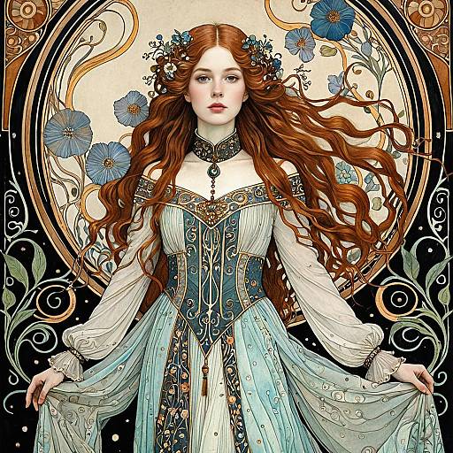 Ethereal Woman in Art Nouveau Gown