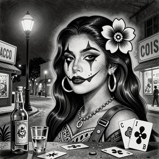 Chicano Clown Art in Urban Nightscape