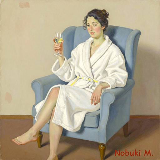 Elegant Woman Relaxing in Blue Armchair