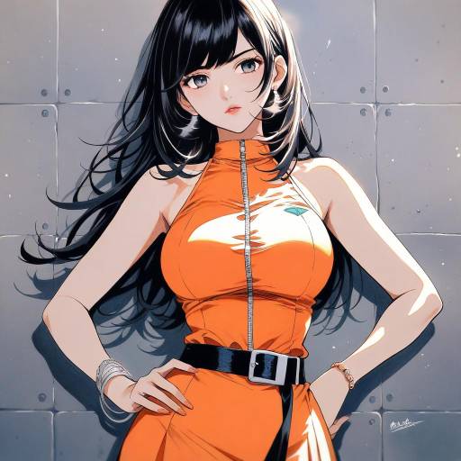 Stylish Girl in Orange Dress Portrait