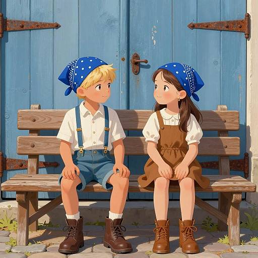 Children's Joy on a Weathered Bench