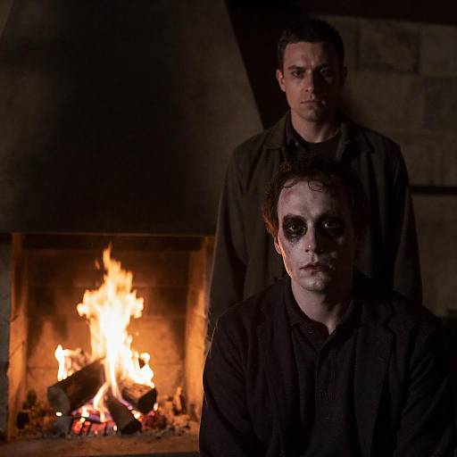 Brooding Two Men by Roaring Fire