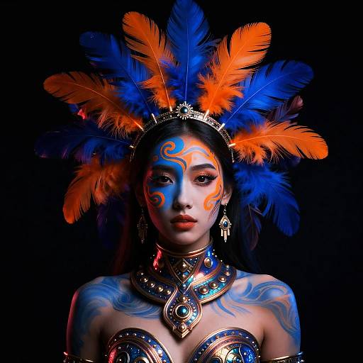Futuristic Tribal Woman with Feathered Crown
