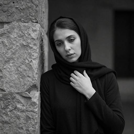 Melancholic Woman Against Stone Wall