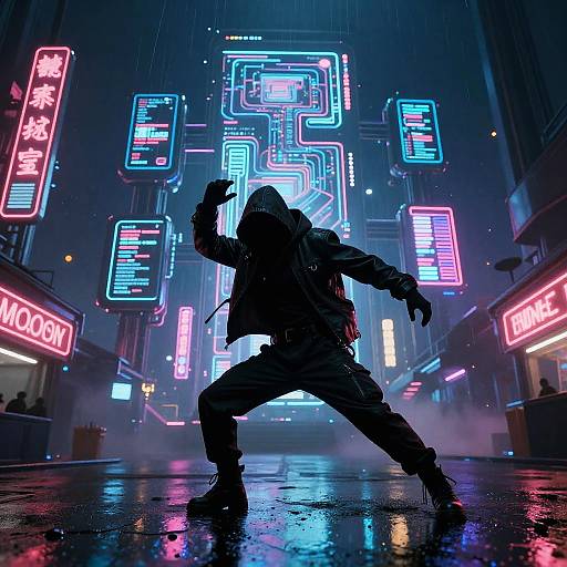 Neon-Clad Shadow Dancer in Cyber Market