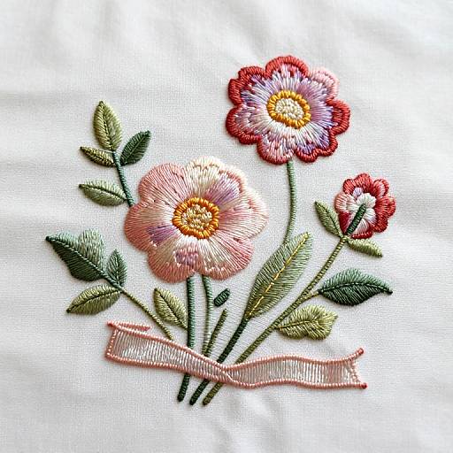 Serene Ribbon Embroidery Floral Art