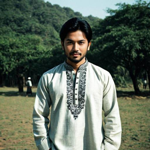 Asian Man Wearing Embroidered Kurta Outdoors