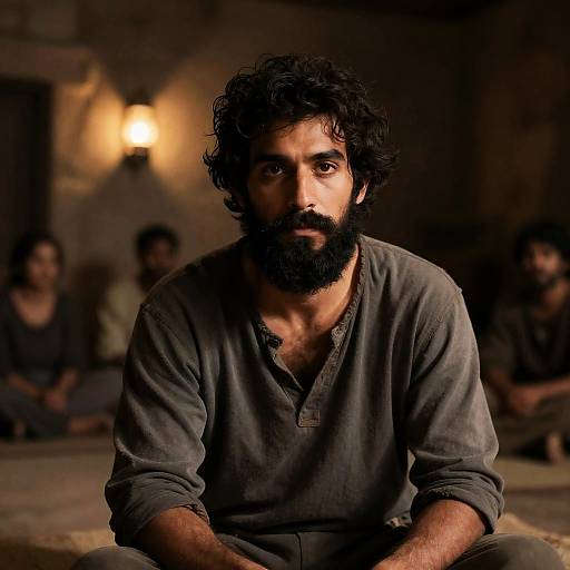 Mysterious Man in Rustic Stone Room