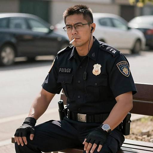 Serious Police Officer in Urban Scene