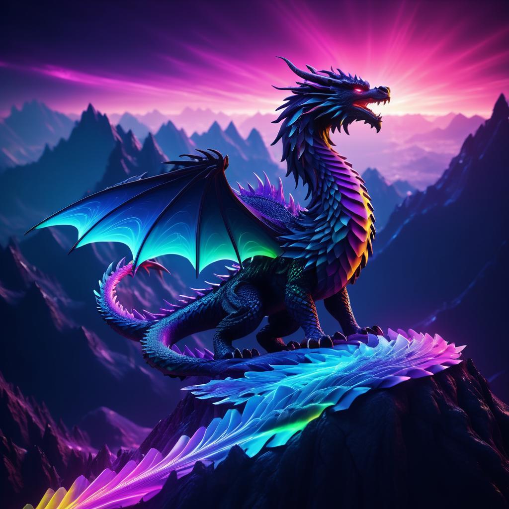 Vivid Dragon in Mystical Mountain Landscape