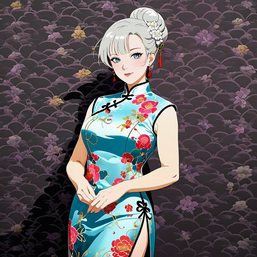 Elegant Retro Woman in Floral Cheongsam