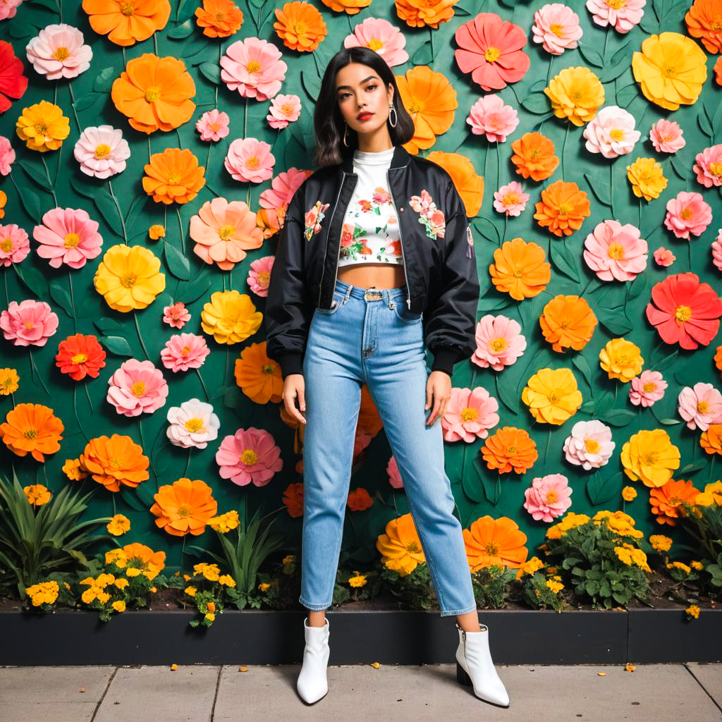 Retro 90s Influencer in Floral Studio