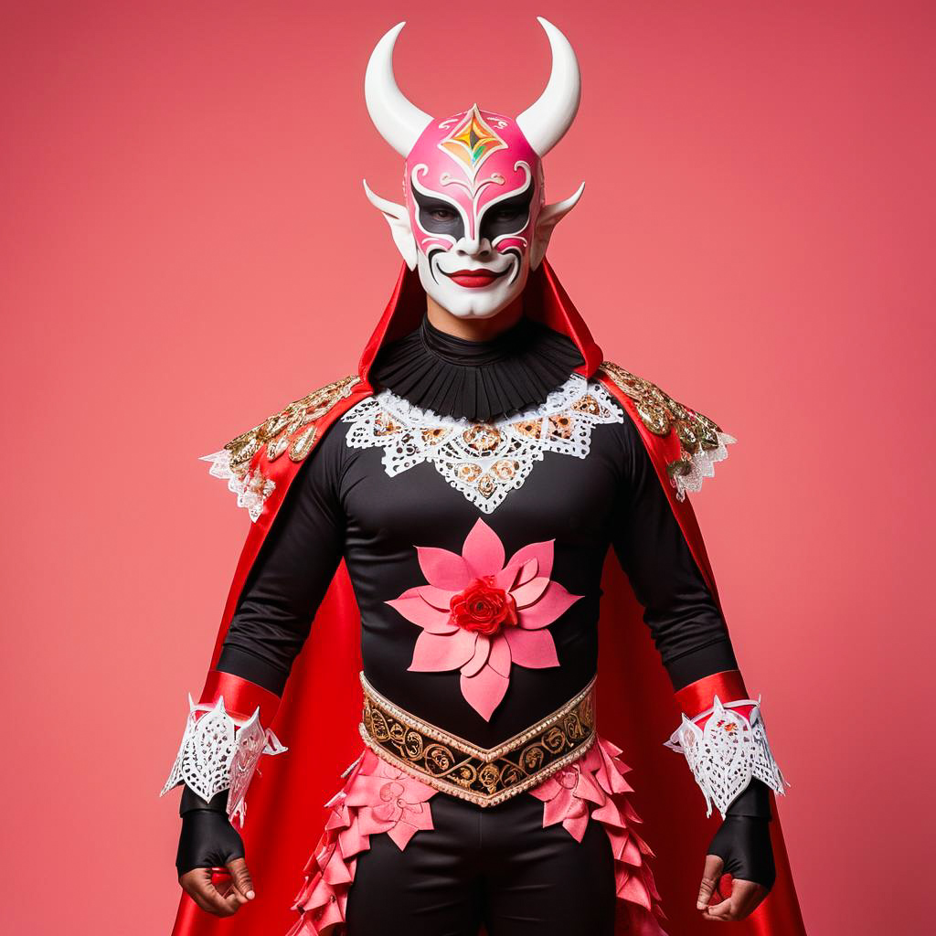 Elated Man in Flamboyant Devil Costume