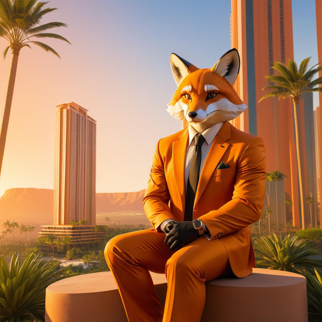 Anthropomorphic Fox Portrait in Urban Oasis