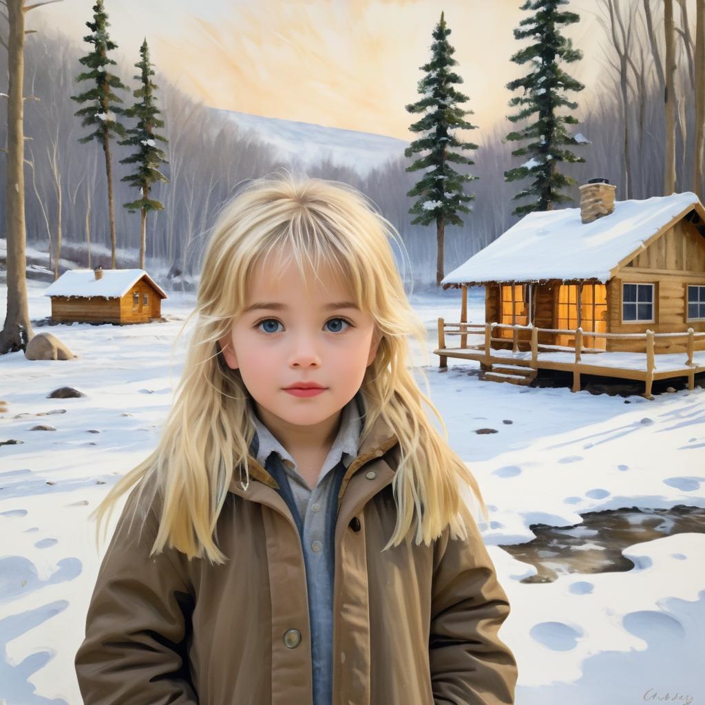 Cozy Winter Scene with Child in Snow