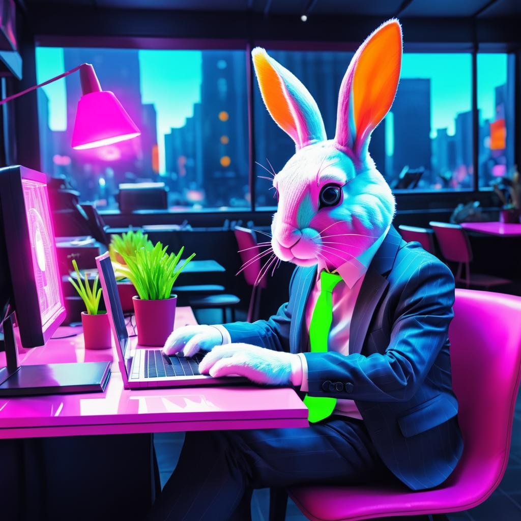 Quirky Rabbit in Suit at Café