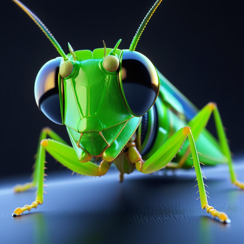 Epic Macro of Headphone-Wearing Grasshopper