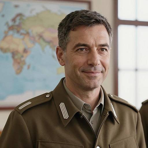 Middle-aged Man in Military Uniform Smiling