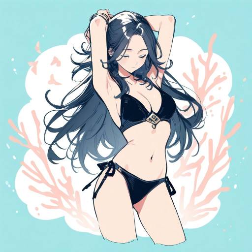 Swimsuit Sketch of a Girl in Coral
