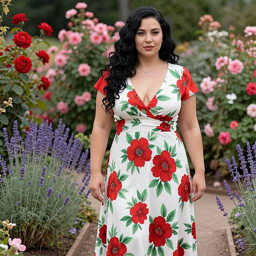 Curvy Woman in Vibrant Floral Garden