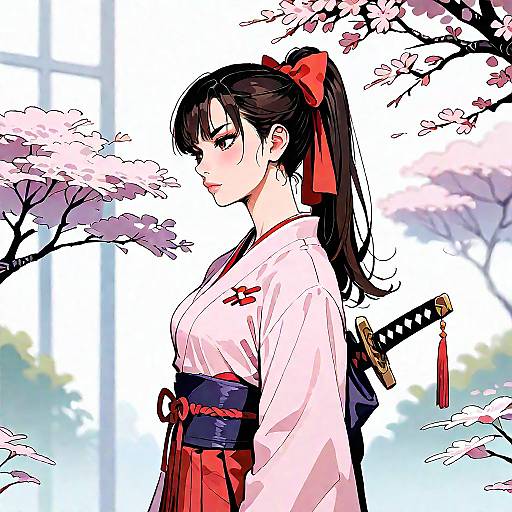 Meiji Schoolgirl Unsheathing Her Katana