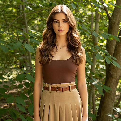 Sunlit Forest Portrait of Young Woman