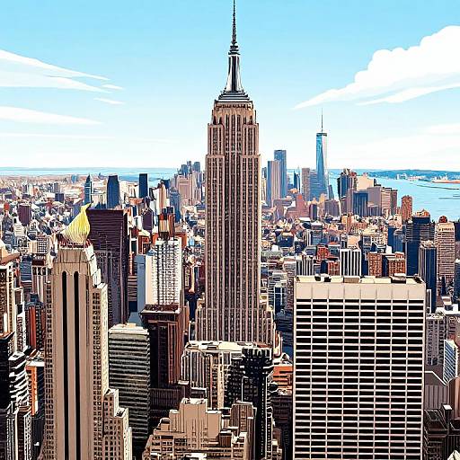 Vibrant Hand-Drawn Manhattan Panorama