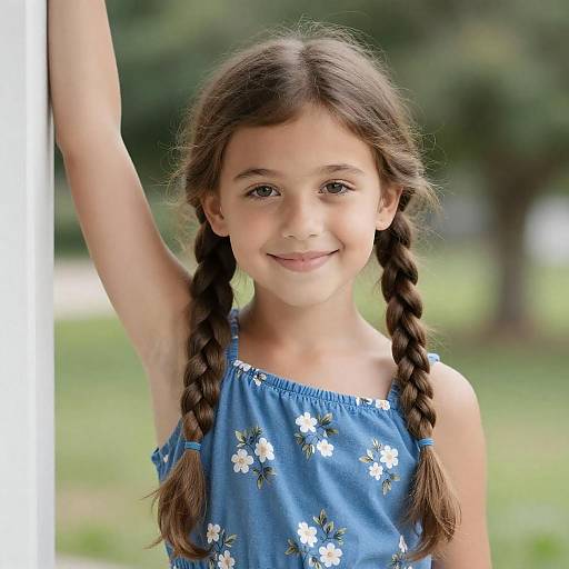 Smiling Girl in Blue Floral Dress