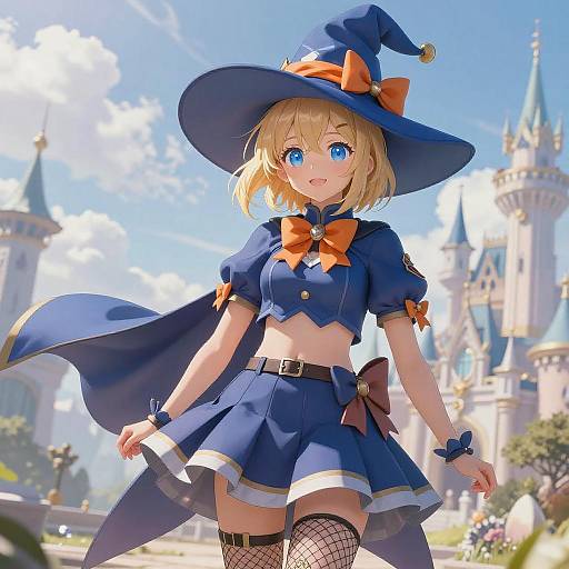 Anime Witch Girl in Blue Outfit