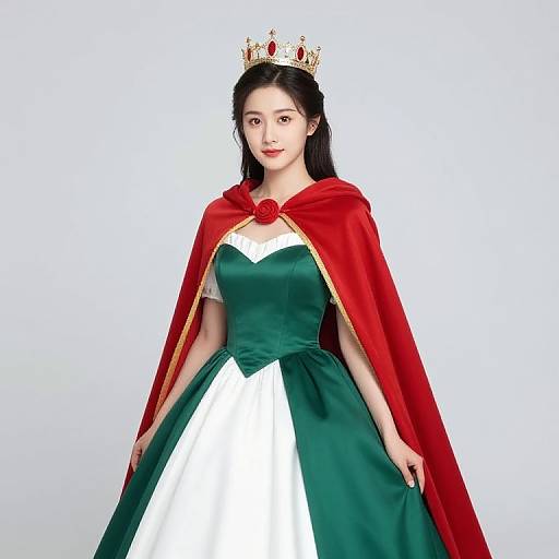 Regal Woman in Green Dress and Crown
