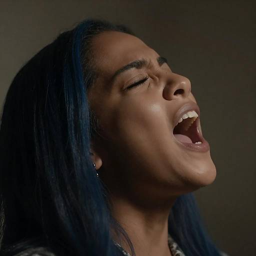 Intense Woman Singing in Shadows