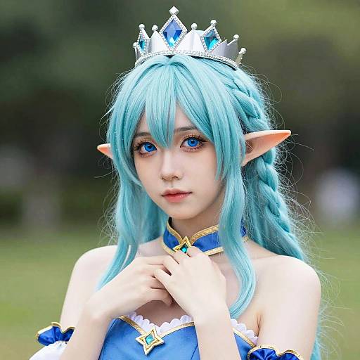 Fantasy Elf Woman in Blue Cosplay Dress