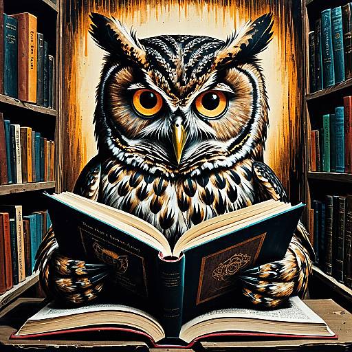 Surreal Owl Reading Book
