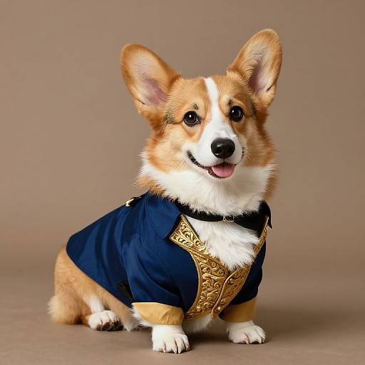 Victorian Corgi in Elegant Blue Suit