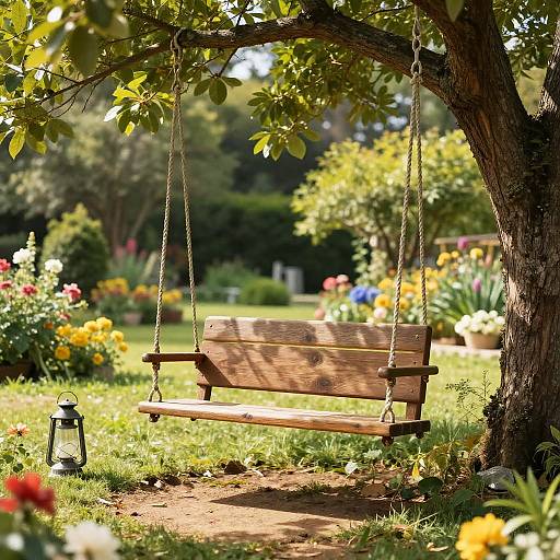 Rustic Wooden Swing in Garden