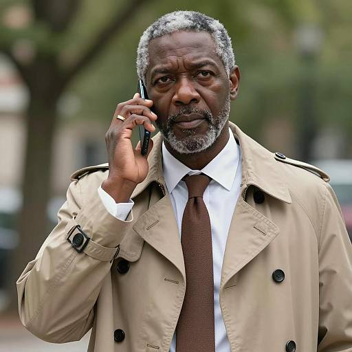Middle-aged Man Talking on Cellphone Outdoors