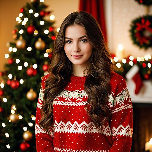 Warm Christmas Portrait of Young Woman