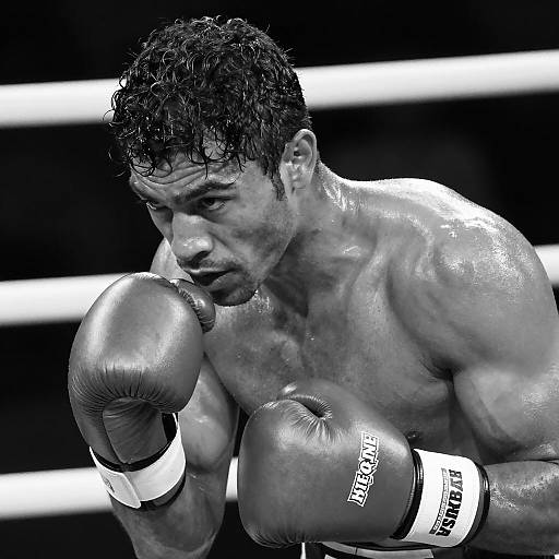 Focused Male Boxer in Black-and-White