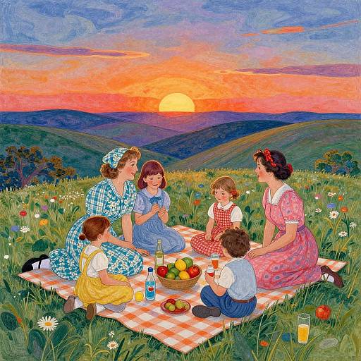 Chagall-Style Family Picnic Illustration