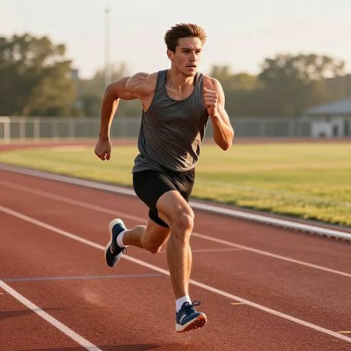 Determined Athlete Sprinting at Sunrise
