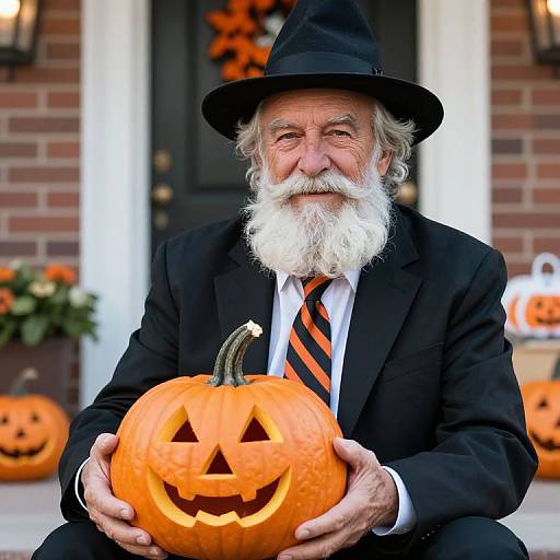Grandpa Halloween Boy with Pumpkin