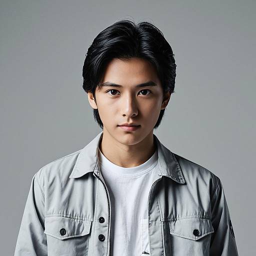 Realistic Portrait of a Young Boy in Work Clothes