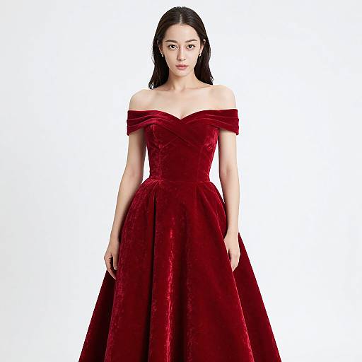 Elegant Woman in Red Velvet Gown
