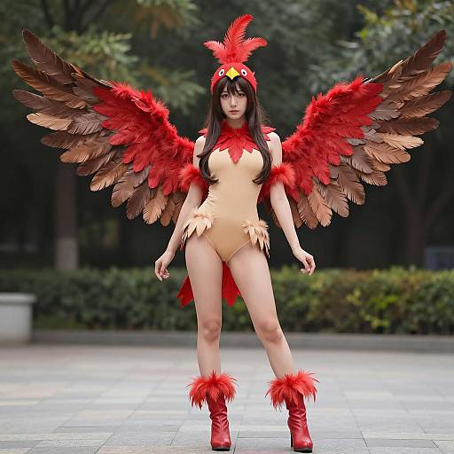 Woman in Fearow Bird-Inspired Cosplay Costume