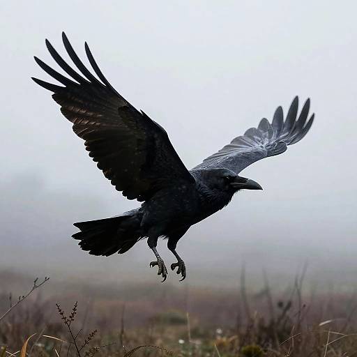 Fog-Wreathed Raven Over Moor