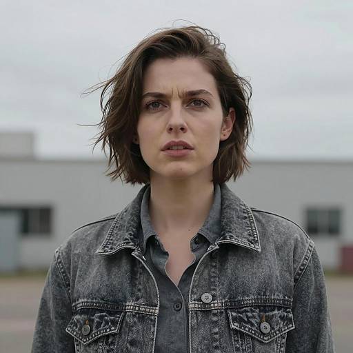 Determined Woman in Windswept Setting