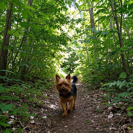 Joyful Yorkie Pinscher in Forest