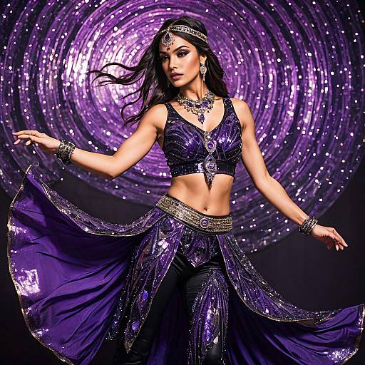 Deep Purple Sequined Belly Dance Outfit
