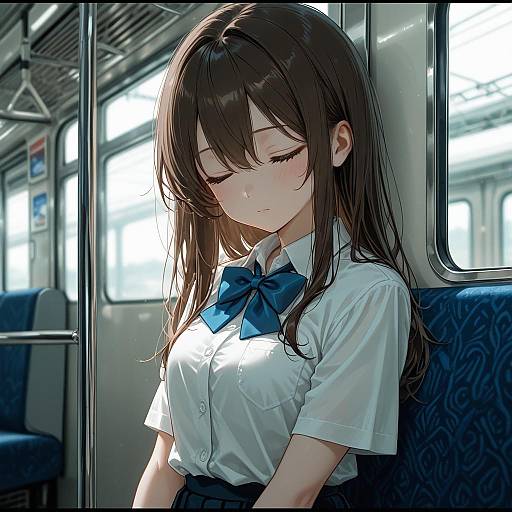 Girl in School Uniform on Train