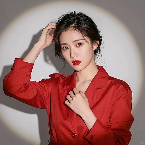 Stylish East Asian Woman in Red Jacket